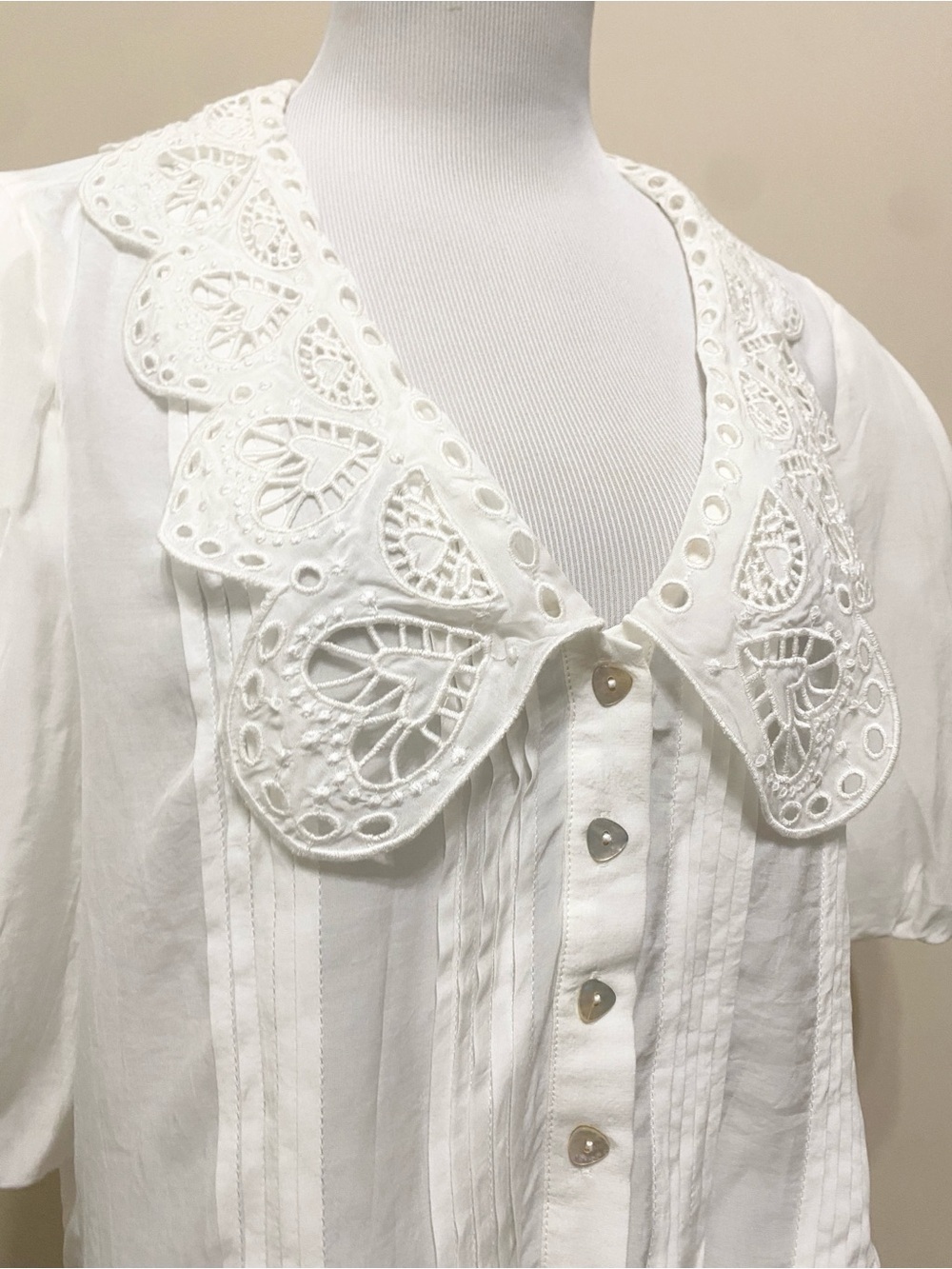Farm Rio Anthropologie Richelieu Collar Shirt Blouse Off-White Ivory White - Picture 4 of 6